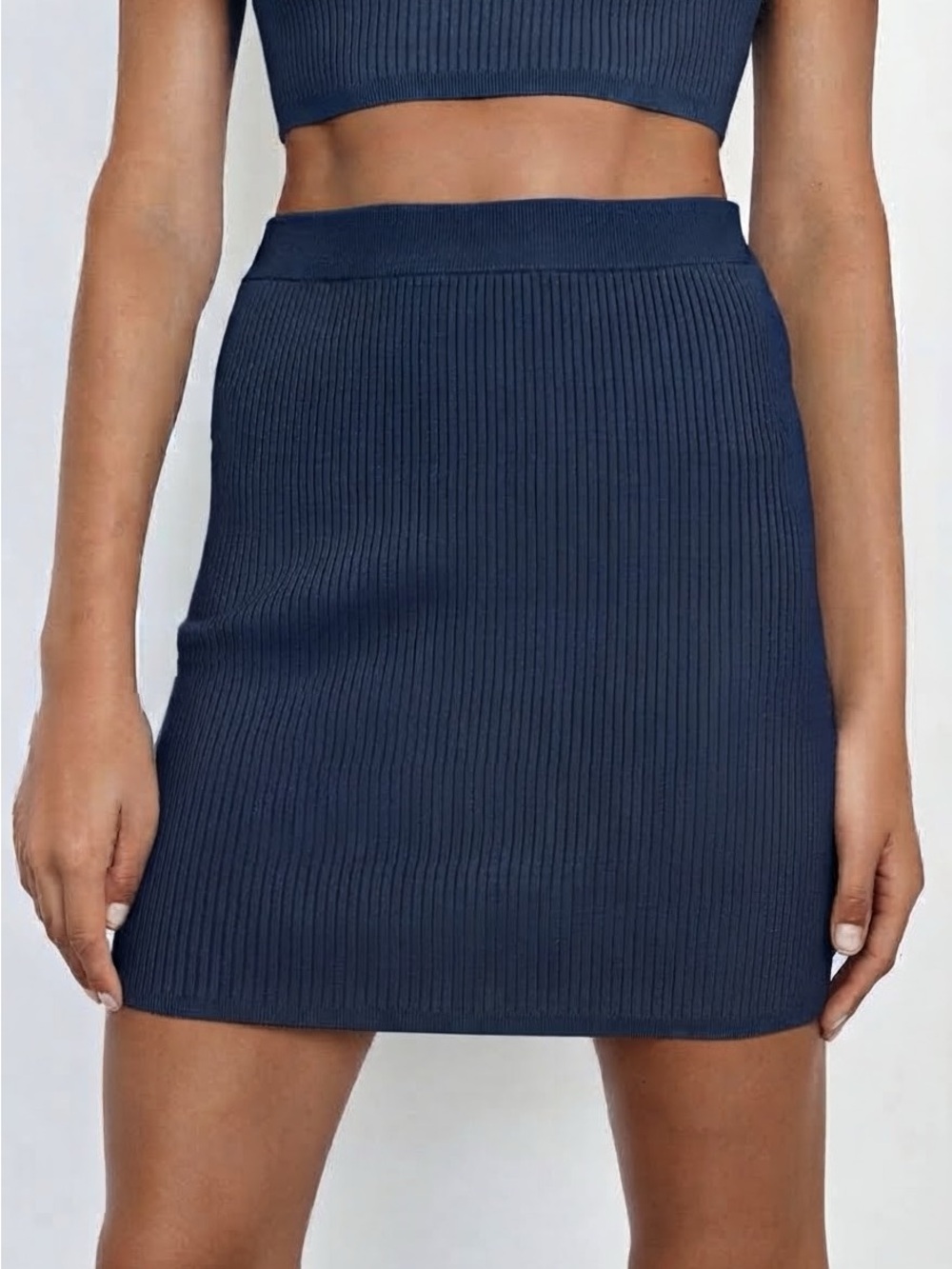 Aritzia Wilfred Reso Navy Blue Ribbed Knit Bodycon Mini Skirt XS